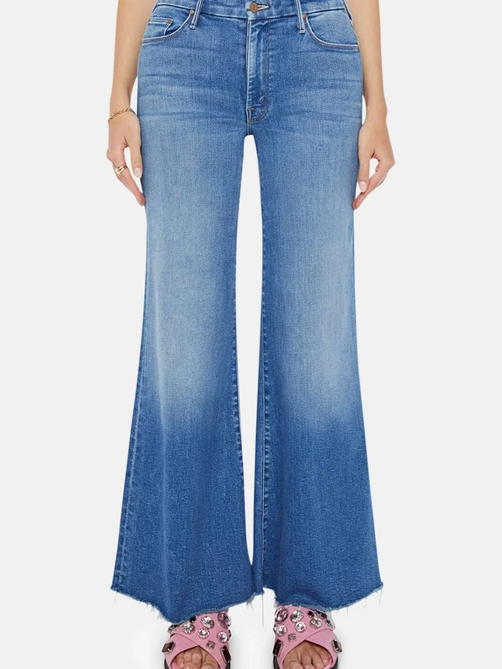MOTHER Denim Wide-Leg Flare Jeans in Blue Fade